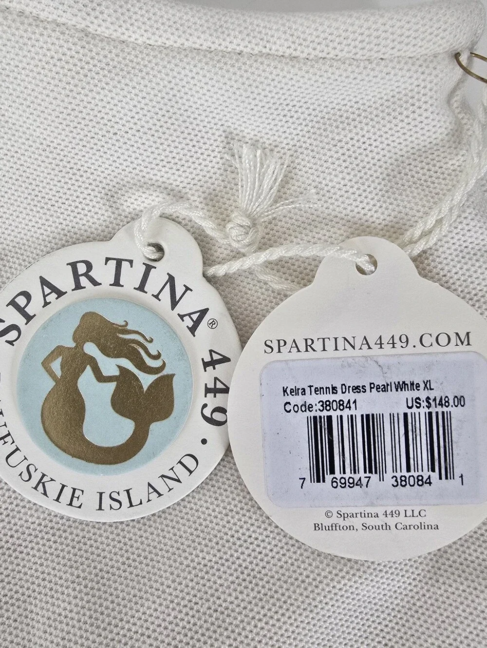 NWT Spartina 449 Keira Tennis Dress Pearl White Cotton XL Golf Pickleball Sporty